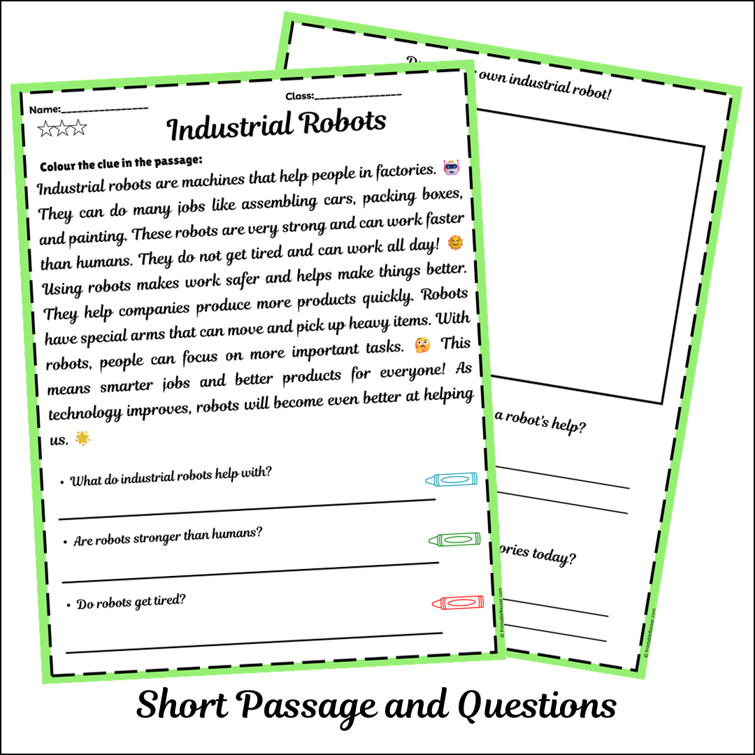 Industrial Robots | Short Reading Comprehension Creative Worksheet