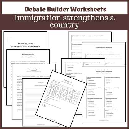 Immigration strengthens a country | Favour and Against Worksheet Printable Activity