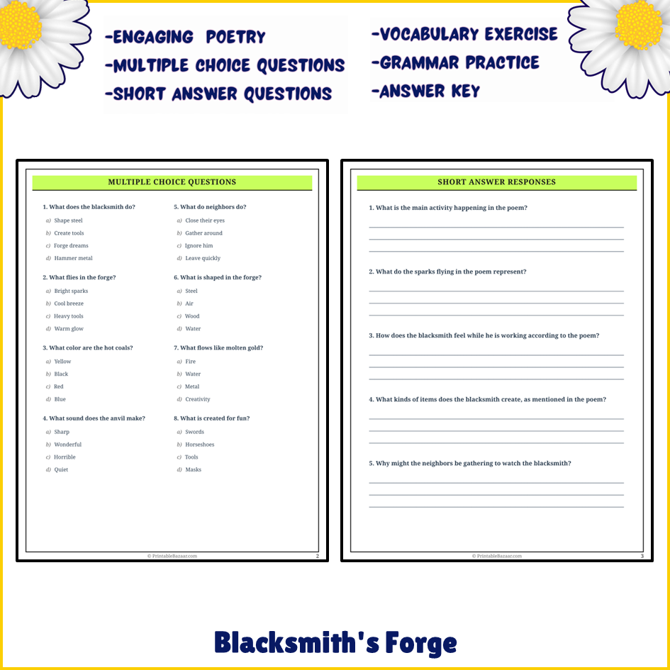 Blacksmith's Forge | Poem Grammar Worksheet Printable Activity