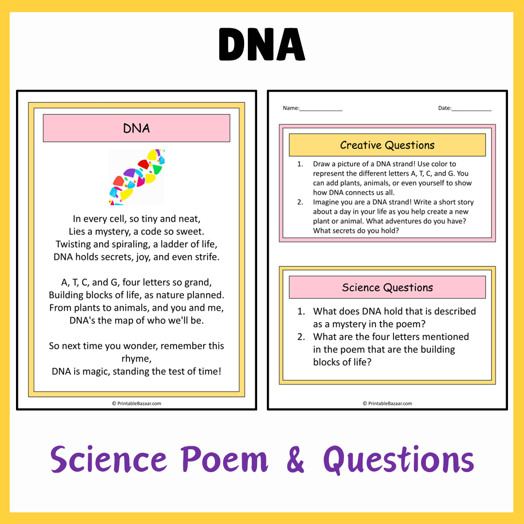 DNA | Science Poem Reading Comprehension Activity