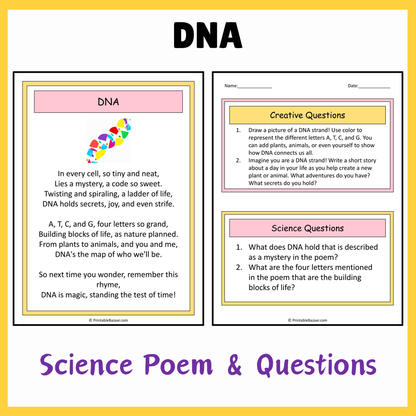 DNA | Science Poem Reading Comprehension Activity