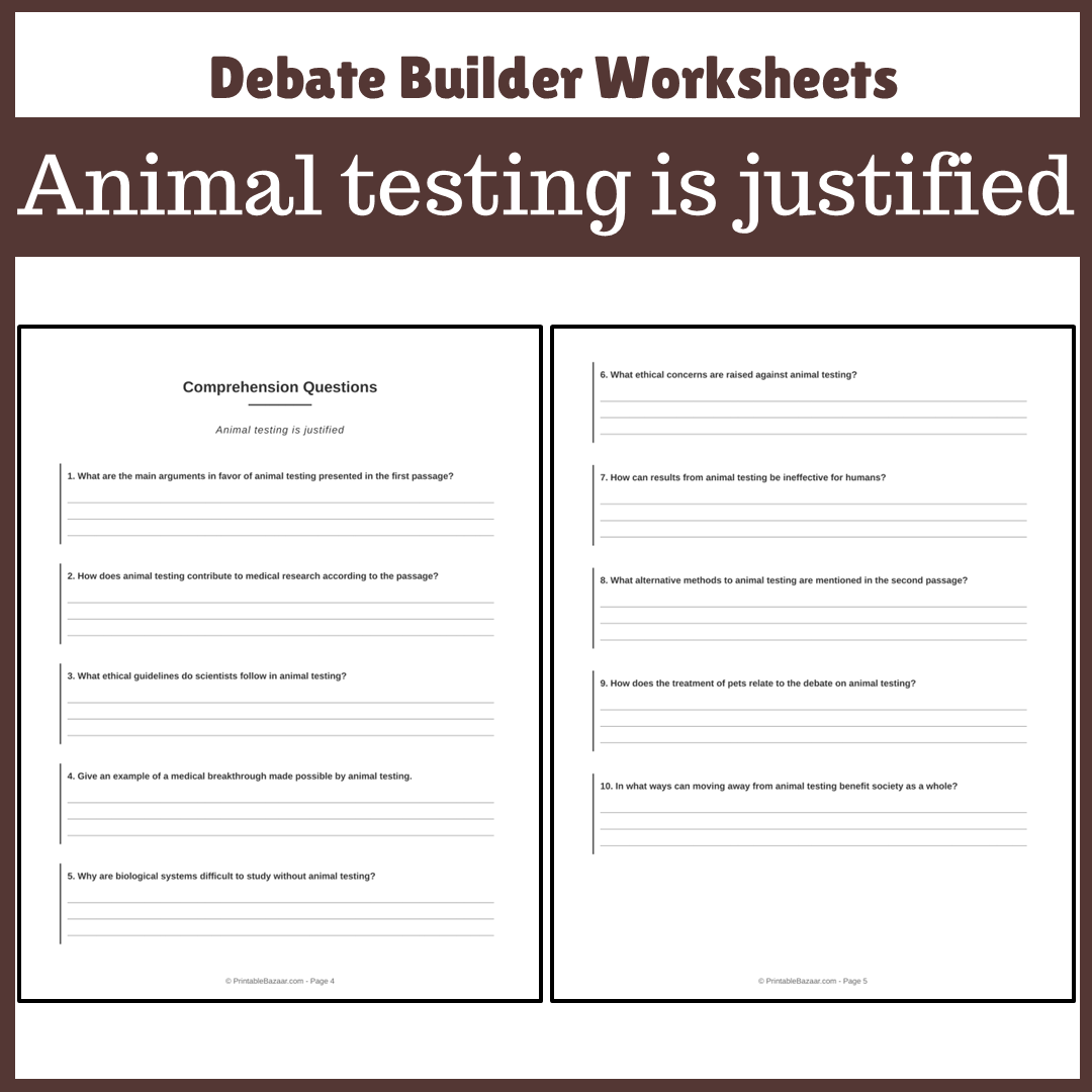 Animal testing is justified | Favour and Against Worksheet Printable Activity