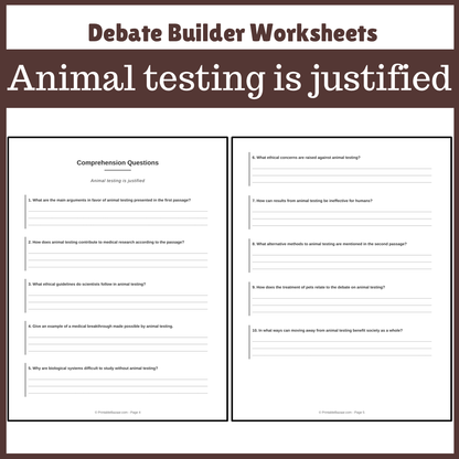 Animal testing is justified | Favour and Against Worksheet Printable Activity