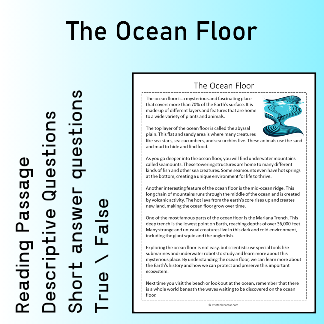 The Ocean Floor | Reading Comprehension Passage Printable Worksheet