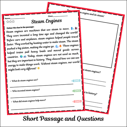 Steam Engines | Short Reading Comprehension Creative Worksheet
