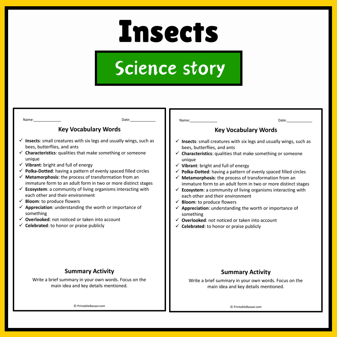 Insects | Science Story Reading Comprehension Activity