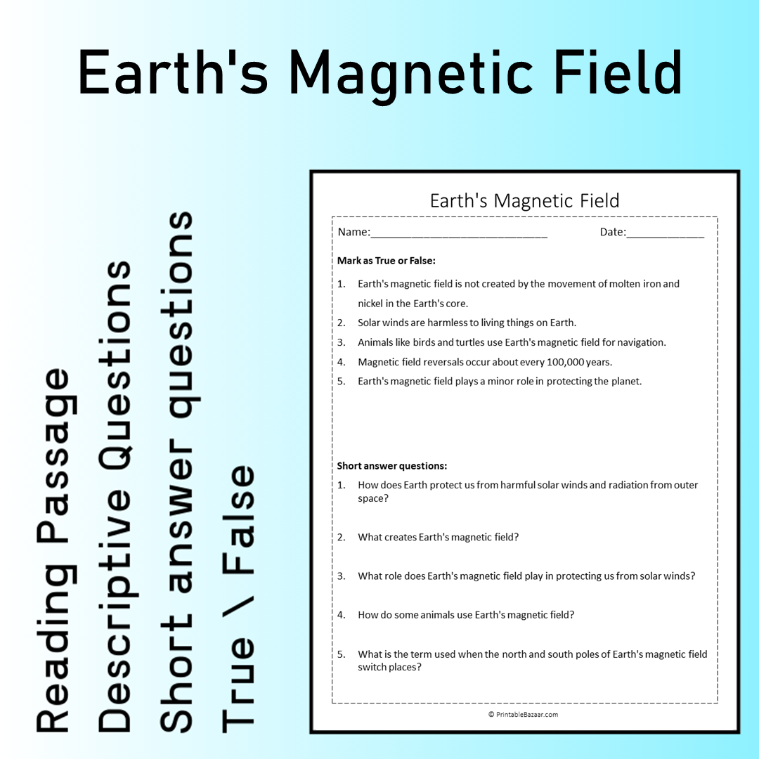 Earth's Magnetic Field | Reading Comprehension Passage Printable Worksheet