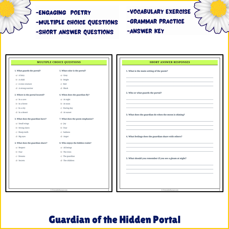 Guardian of the Hidden Portal | Poem Grammar Worksheet Printable Activity