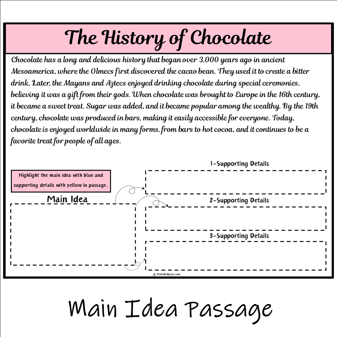 The History of Chocolate | Main Idea and Supporting Details Reading Passage and Questions