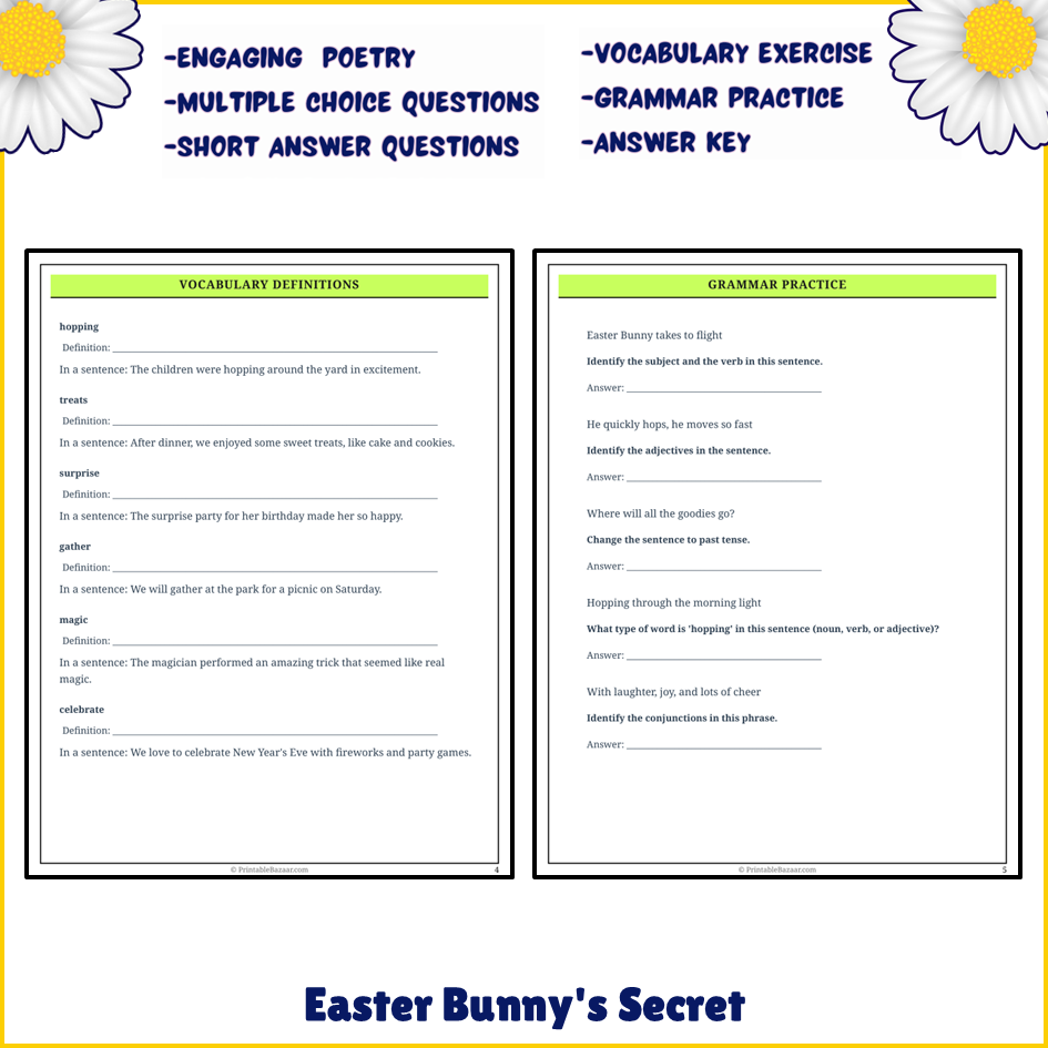 Easter Bunny's Secret | Poem Grammar Worksheet Printable Activity