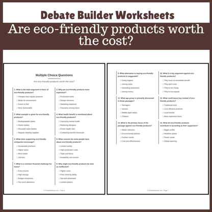 Are eco-friendly products worth the cost? | Favour and Against Worksheet Printable Activity