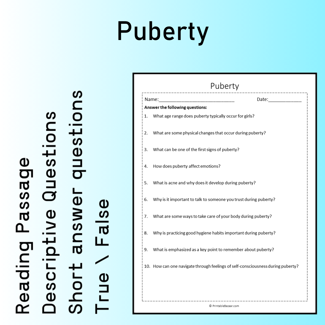 Puberty | Reading Comprehension Passage Printable Worksheet