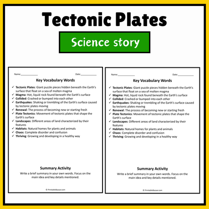 Tectonic Plates | Science Story Reading Comprehension Activity