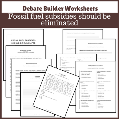 Fossil fuel subsidies should be eliminated | Favour and Against Worksheet Printable Activity