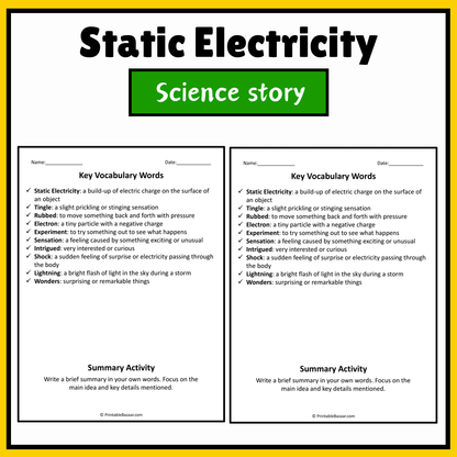 Static Electricity | Science Story Reading Comprehension Activity