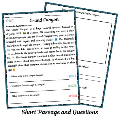 Grand Canyon | Short Reading Comprehension Creative Worksheet