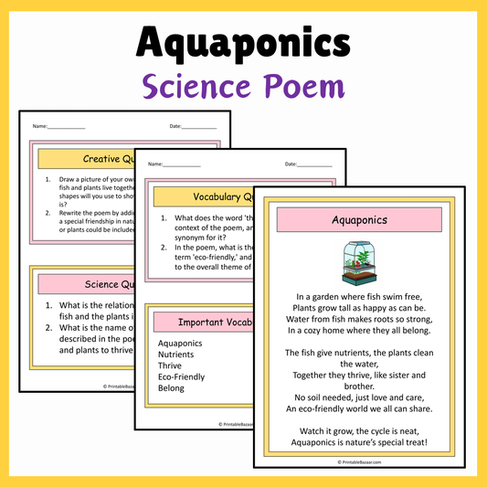 Aquaponics | Science Poem Reading Comprehension Activity