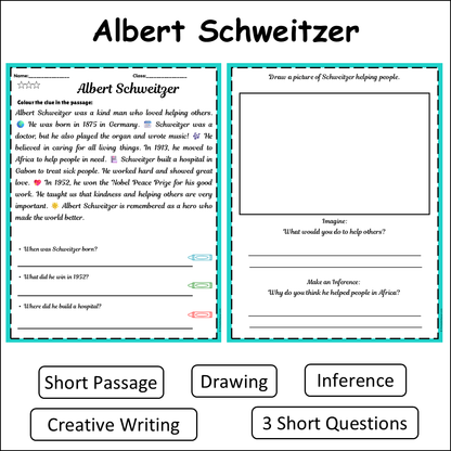 Albert Schweitzer | Short Reading Comprehension Creative Worksheet