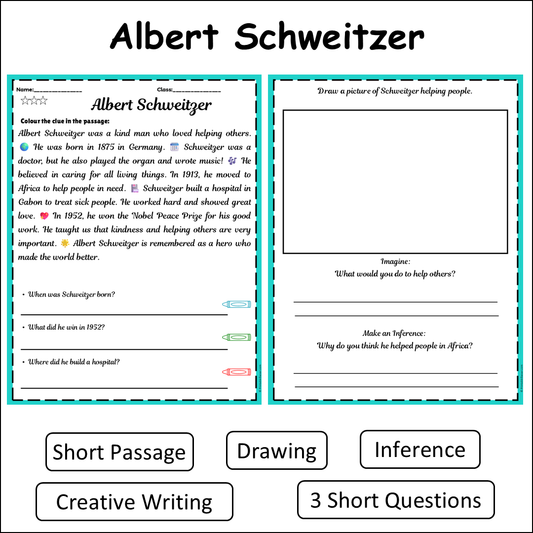 Albert Schweitzer | Short Reading Comprehension Creative Worksheet