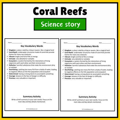Coral Reefs | Science Story Reading Comprehension Activity