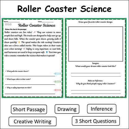 Roller Coaster Science | Short Reading Comprehension Creative Worksheet