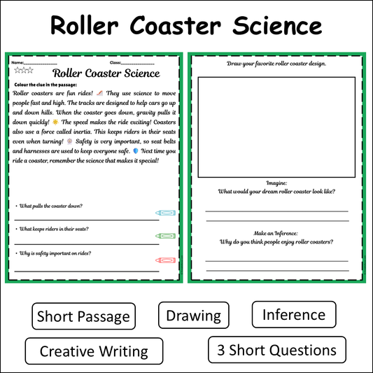 Roller Coaster Science | Short Reading Comprehension Creative Worksheet