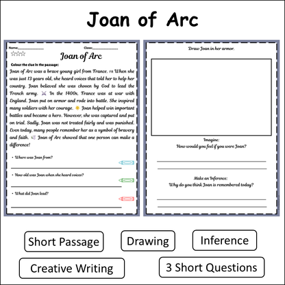 Joan of Arc | Short Reading Comprehension Creative Worksheet
