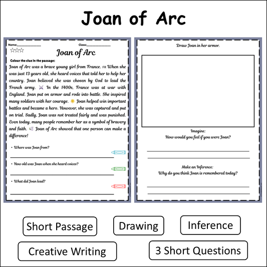 Joan of Arc | Short Reading Comprehension Creative Worksheet