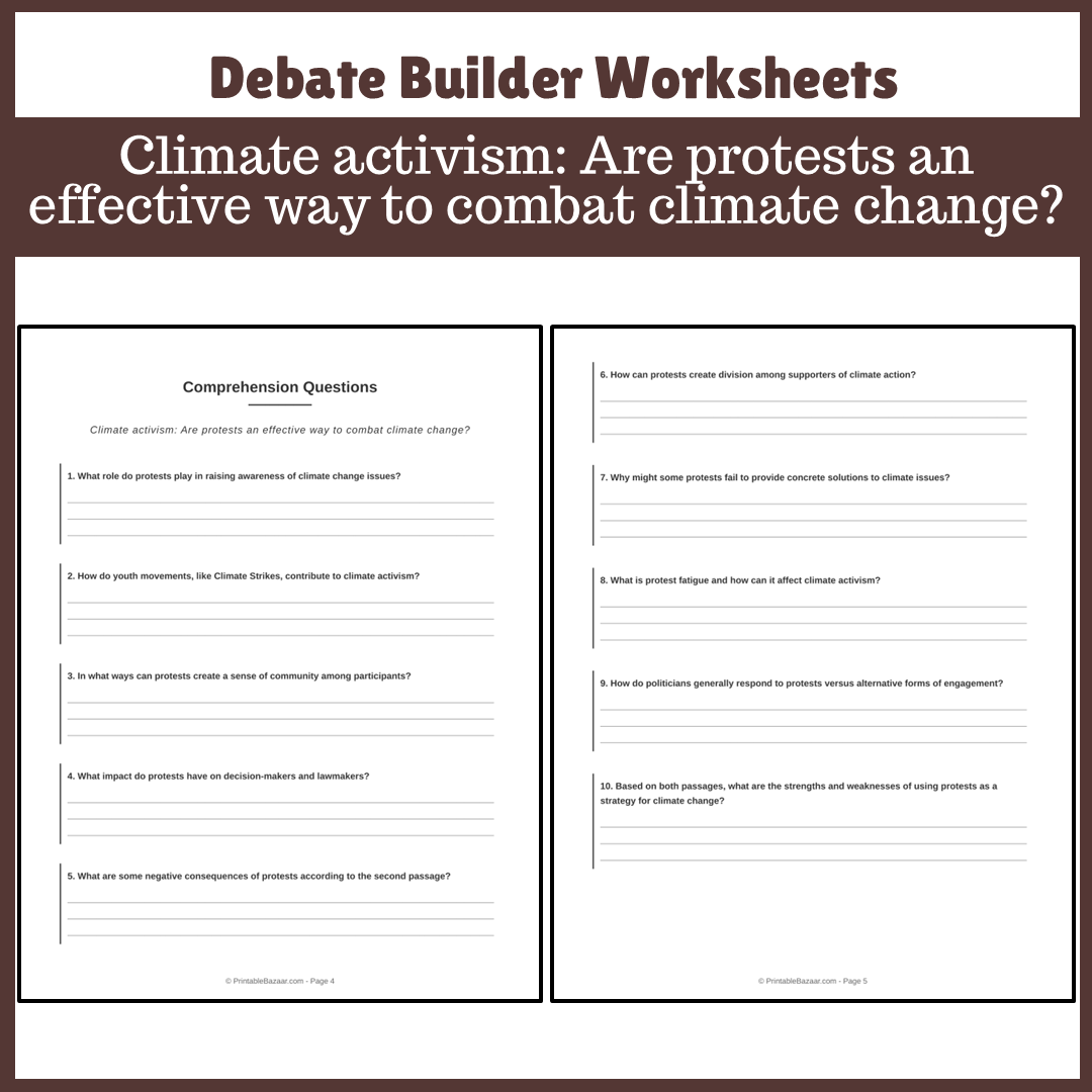 Climate activism: Are protests an effective way to combat climate change? | Favour and Against Worksheet Printable Activity