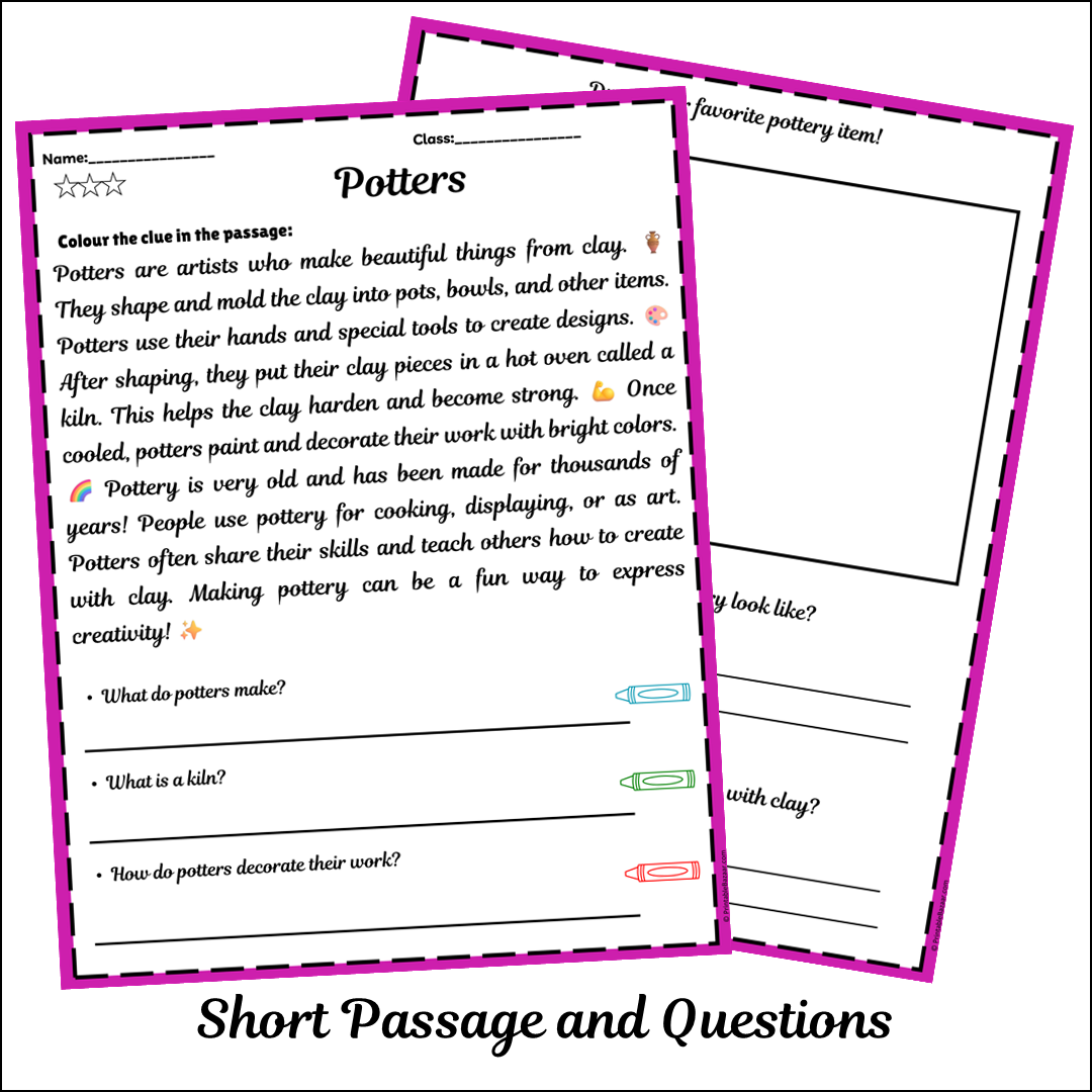 Potters | Short Reading Comprehension Creative Worksheet