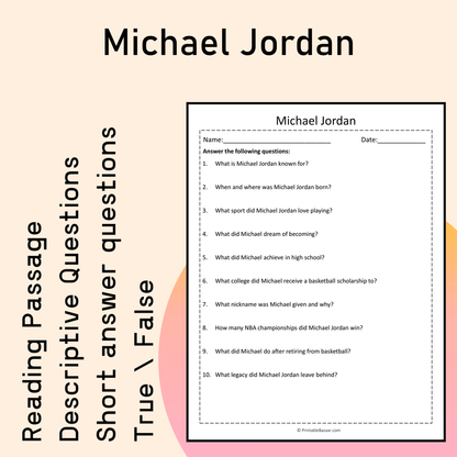 Michael Jordan | Reading Comprehension Passage Printable Activity
