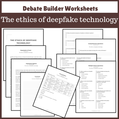 The ethics of deepfake technology | Favour and Against Worksheet Printable Activity