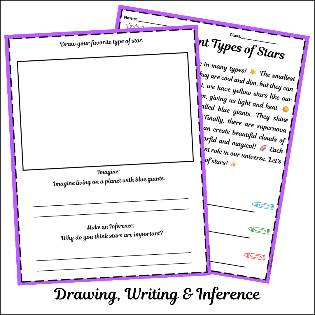 Different Types of Stars | Short Reading Comprehension Creative Worksheet