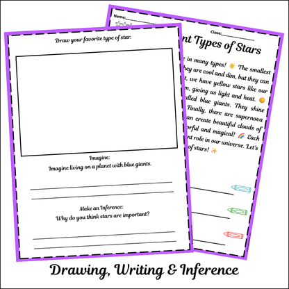 Different Types of Stars | Short Reading Comprehension Creative Worksheet