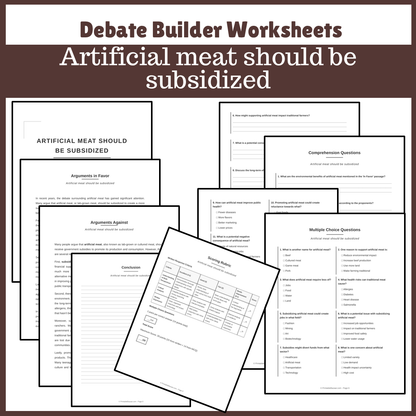 Artificial meat should be subsidized | Favour and Against Worksheet Printable Activity