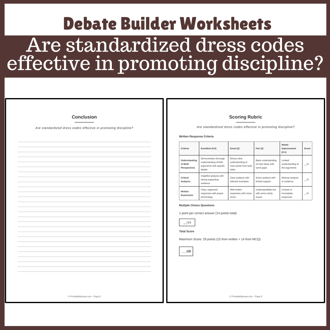 Are standardized dress codes effective in promoting discipline? | Favour and Against Worksheet Printable Activity