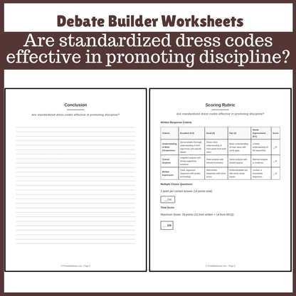 Are standardized dress codes effective in promoting discipline? | Favour and Against Worksheet Printable Activity