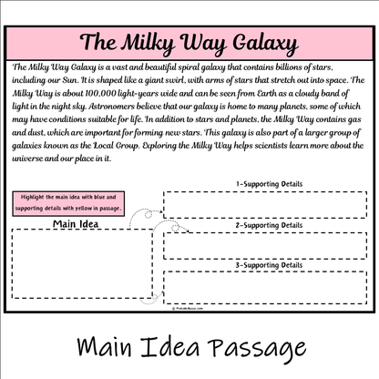 The Milky Way Galaxy | Main Idea and Supporting Details Reading Passage and Questions