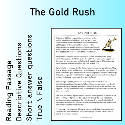 The Gold Rush | Reading Comprehension Passage Printable Worksheet