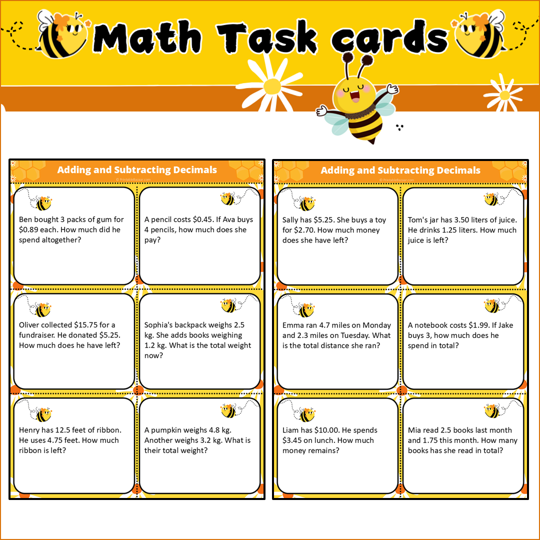 Adding and Subtracting Decimals | Math Task Cards