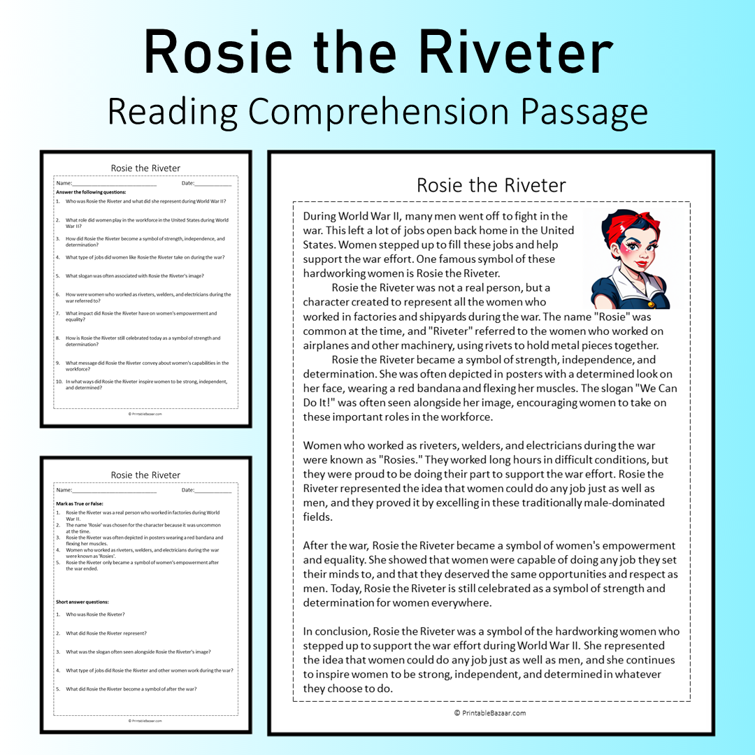 Rosie the Riveter | Reading Comprehension Passage Printable Worksheet