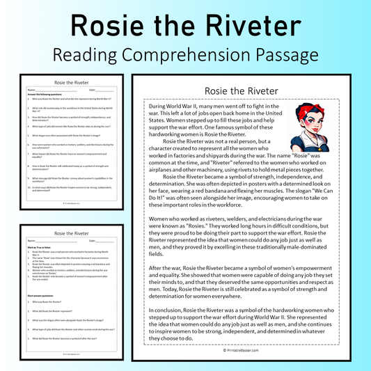 Rosie the Riveter | Reading Comprehension Passage Printable Worksheet