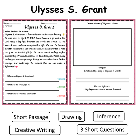 Ulysses S. Grant | Short Reading Comprehension Creative Worksheet