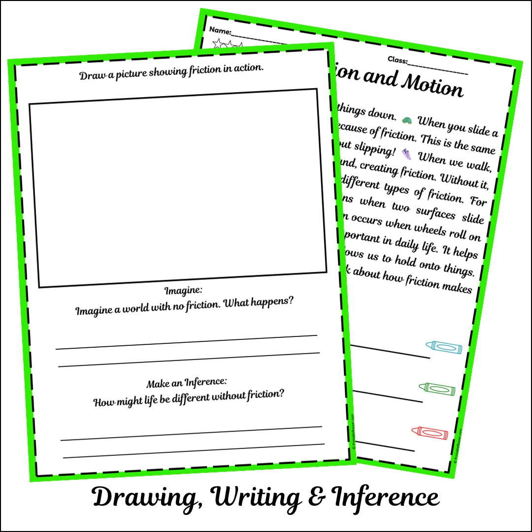 Friction and Motion | Short Reading Comprehension Creative Worksheet