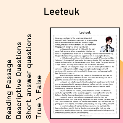 Leeteuk | Reading Comprehension Passage Printable Activity