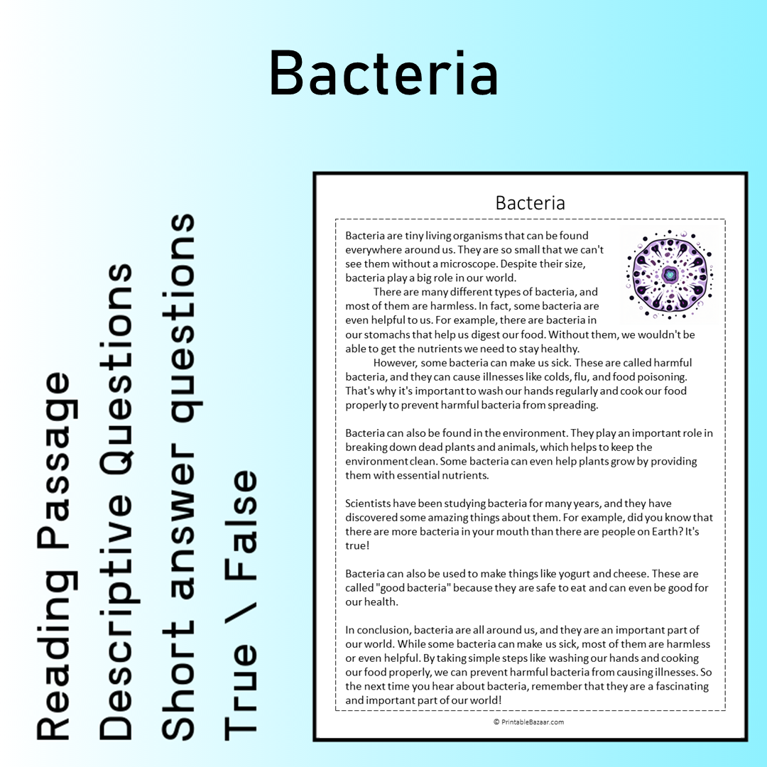 Bacteria | Reading Comprehension Passage Printable Worksheet