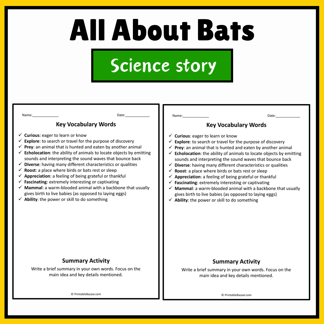 All About Bats | Science Story Reading Comprehension Activity