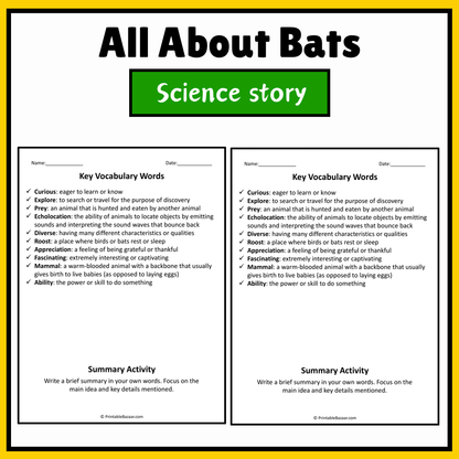 All About Bats | Science Story Reading Comprehension Activity