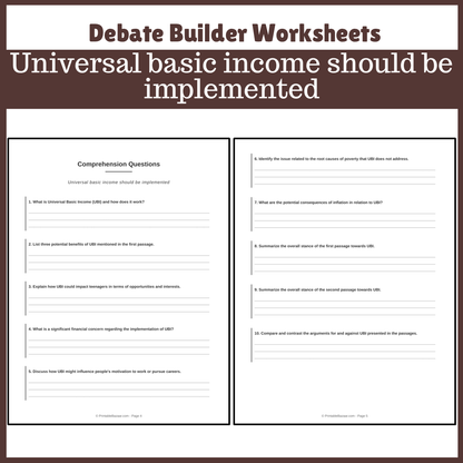 Universal basic income should be implemented | Favour and Against Worksheet Printable Activity