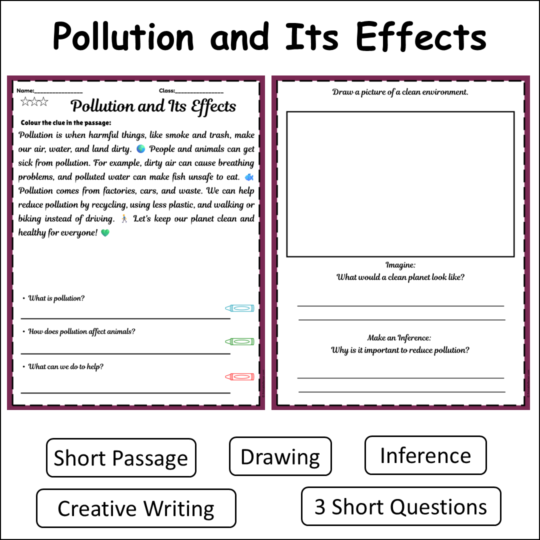 Pollution and Its Effects | Short Reading Comprehension Creative Worksheet